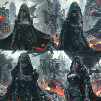 未来世界，科技感保护服指挥官，巨大飞艇，未来城市化城市上空，超高分辨率，最高质量，广角镜头，全景视角，金属质感，冷色调，顶光，动态模糊，领导力，未来感。