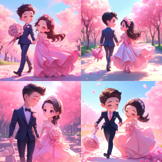 cute art, wedding photo, characters walk, cooky, (flowers), 2019 trending photo, wearing a wonderful dress, romantic couple