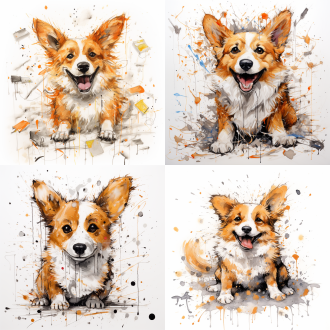 a cute dog , corgi , messy scribbles , white background , by bill waterson