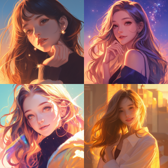 美女头像，星空背景，阳光照射，明亮色彩，街道环境，写实风格，高分辨率，广角镜头，自然光，微笑表情，长发飘逸，细节清晰，温暖色调，宁静氛围。