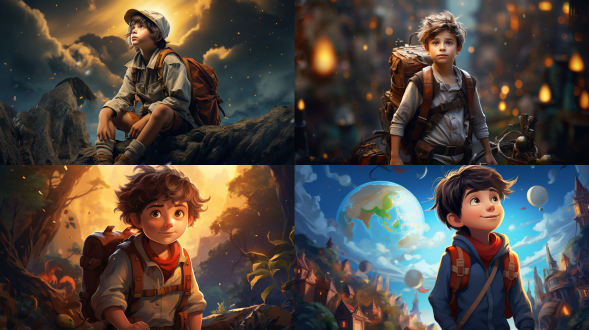 一个爱冒险的8岁可爱男孩,他喜欢探索和了解世界