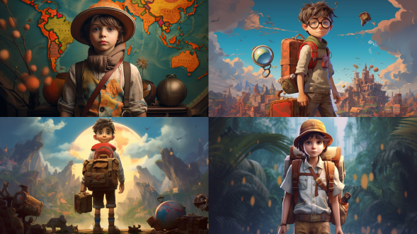 一个爱冒险的8岁可爱男孩,他喜欢探索和了解世界