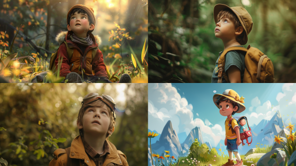 一个爱冒险的8岁可爱男孩,他喜欢探索和了解世界