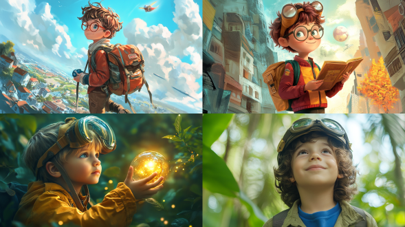 一个爱冒险的8岁可爱男孩,他喜欢探索和了解世界