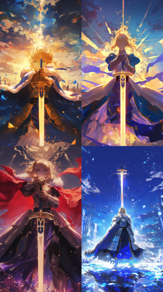 fgo，亚瑟王阿尔托莉雅，身着披风，宝具誓约胜利之剑，闪耀于终焉之抢