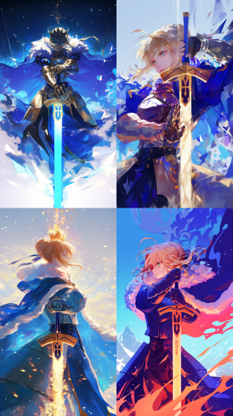 fgo，亚瑟王阿尔托莉雅，身着披风，宝具誓约胜利之剑，闪耀于终焉之抢 fgo, artoria pendragon, draped in a cape, brandishing the noble phantasm excalibur, shining in the final struggle.