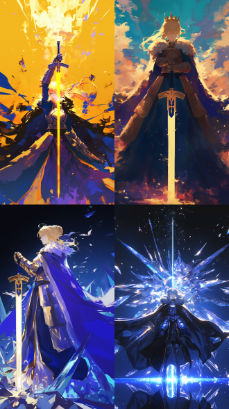 fgo，亚瑟王阿尔托莉雅，身着披风，宝具誓约胜利之剑，闪耀于终焉之抢 fgo, artoria pendragon, draped in a cape, brandishing the noble phantasm excalibur, shining in the final struggle.