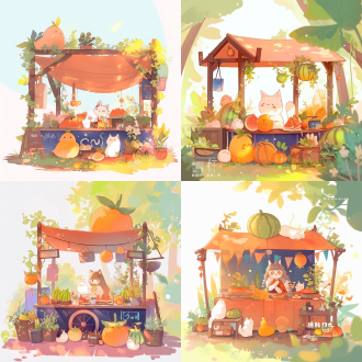 柔软动漫插画贴纸，卖西瓜，juliette leong风格，帐篷，猫耳角色，植物园，直播，植物世界，王琛，柔和色彩，细腻笔触，自然光，温馨氛围，梦幻场景，细节丰富，表情柔和，环境融合，广角镜头，侧光，慢快门，静态，和谐，绿色调，温暖，梦幻。