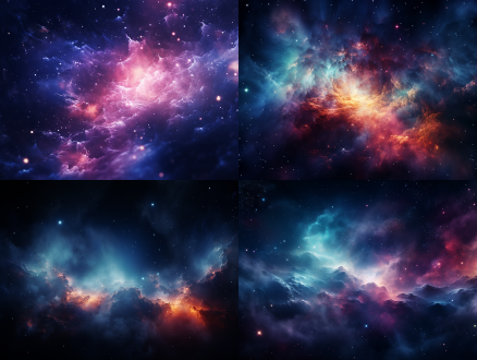 梦幻渐变色银河，中心构图，低饱和度渐变，星云粒子与流体效果，宇宙环境，超广角镜头，逆光，慢快门，奇幻，冷色调，神秘。