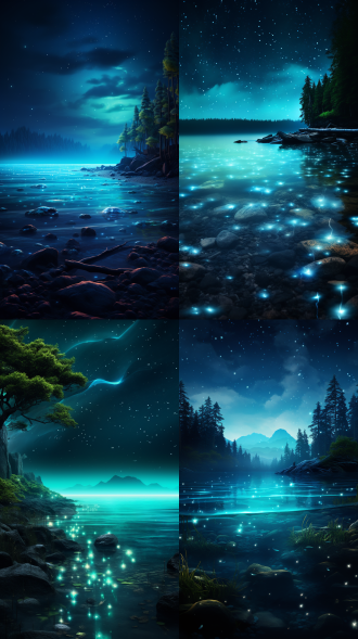 bioluminescence,sea,forest,simple background,8k,high quality