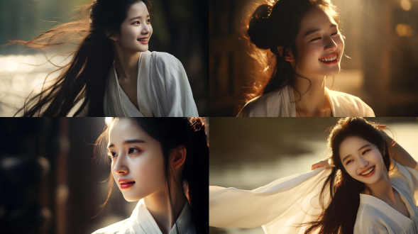 film still,filmed by zhang yimou,photography of 1beautiful chinese ancient girl,liu yifei,wearing white cotton hanfu,happy,laughing,close-up shot,cinematic light,high contrast,shadow,ligh and dark,8k,ultra details