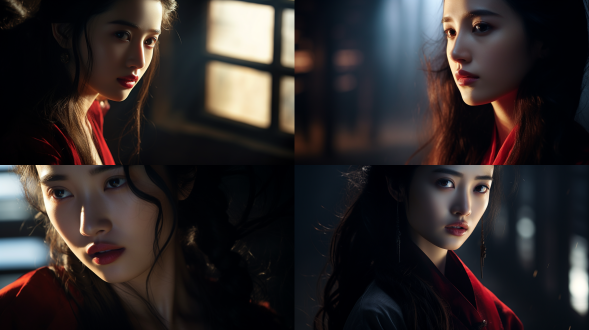film still,filmed by zhang yimou,photography of 1beautiful chinese ancient girl,liu yifei,red lips,smle,extremely close-up shot,cinematic light,high contrast,shadow,ligh and dark,8k,ultra details