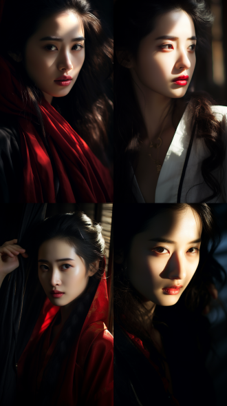 film still,filmed by zhang yimou,photography of 1beautiful chinese ancient girl,liu yifei,red lips,smle,extremely close-up shot,cinematic light,high contrast,shadow,ligh and dark,8k,ultra details