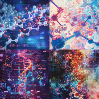 氨基酸与plga结构结合，分子结构精细描绘，化学键过程用箭头和标签表示，生物医学应用围绕中心过程，分子图背景，实验室设备隐约可见，临床环境，医疗工具，科学海报和图表，科学精确与医学创新融合，发现与进步感，分子交互重要性，复杂与清晰平衡，近距离分子结构，广角应用，柔光突出细节，景深强调不同元素，escher，frida kahlo，超现实主义。