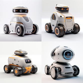 移动机器人（agv），白色背景，科技元素装饰，宽广构图，明亮柔和光线，细节丰富，导航雷达，避障雷达，对称布局，高分辨率，广角镜头，正面光，静态，科技感，白色调，专注。