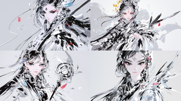 美女长发黑发，白裙女生，表情失落，手持符文，阳光明媚，学院背景，细节完美，日本漫画风格，特写视角，4k画质，汉服，古代学院，手上羽毛发光，中式服装，古代中式，高细节，明亮光线，广角镜头，动态模糊，柔和色彩，忧郁情绪。