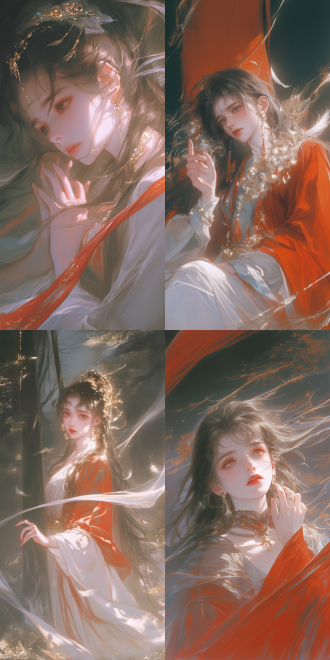 美女长发黑发，白裙女生，表情失落，手持符文，阳光明媚，学院背景，细节完美，日本漫画风格，特写视角，4k画质，汉服，古代学院，手上羽毛发光，中式服装，古代中式，高细节，明亮光线，广角镜头，动态模糊，柔和色彩，忧郁情绪。 油画