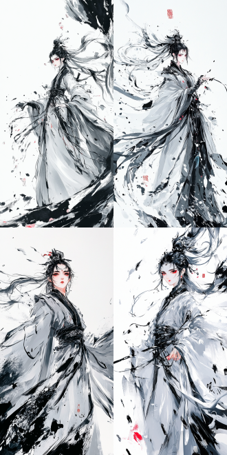 女天师降妖除魔，末日都市背景，仙家道法环绕，长袍飘逸，眼神坚定，废墟中，冷色调，长焦镜头，逆光，动态模糊，神秘，力量感。