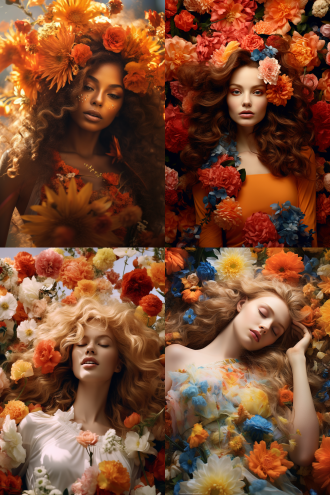 美女，时尚，节日，快乐，鲜花，阳光
