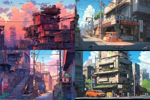 荒落城市，现实与梦境的交错效果，都市环境，宫崎骏 卡通