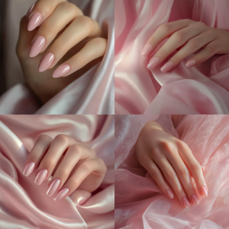 美女纤纤玉手，特写，涂指甲，细腻肌肤，精致指甲油，室内自然光，微距镜头，柔和光线，静态，优雅，粉色系。
