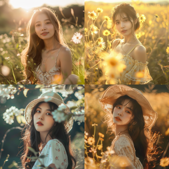 美女大笑，明媚阳光，自然风光，广角镜头，正面光，高饱和度，自然表情，欢快，明亮。