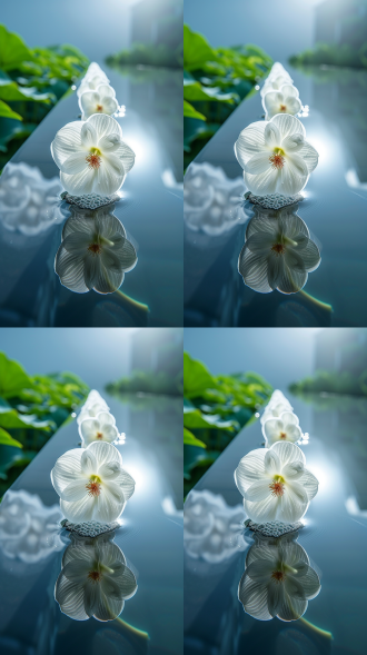 对称构图，极简主义，白色背景，高清细节，微距镜头，柔和光线，静止，纯净，简洁。