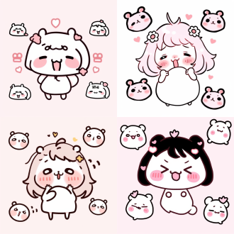 设置表情包，全身，可爱，活泼，独立ui设计，多重姿势和表情的多功能模拟-ar，情绪化