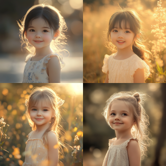 阳光开朗的小女孩，人物肖像，背景虚化，轮廓光，低饱和度背景，oc渲染器，c4d，3d渲染，柔和光线，微笑表情，自然姿态，浅色连衣裙，清新风格，高分辨率，细节丰富，温馨氛围。