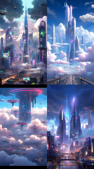 a super modern sci-fi futuristic city landscape, with streamlined transparent maglev cars suspended in the sky shuttling through the clouds and mist, and the body shining with metallic luster and neon lights. the urban skyline is composed of intricately arranged giant skyscrapers, with dynamic holographic screens on the exterior that constantly display dazzling advertising and information patterns. the materials seem to blend high-strength nano alloys with self-healing smart glass, emitting a faint blue light. on the ground, the wide streets are paved with glowing smart pavements that adjust colors and directional signs in real-time based on the movement of pedestrians and vehicles. on both sides of the street are ecological green plant walls of various shapes, with plants flashing strange colors, as if they have built-in bioluminescence systems. there are deformable multifunctional service robots at the street corner, providing assistance to pedestrians. the city center is a giant energy tower that sprays dazzling energy beams from the top, providing power to the entire city. the energy beams are surrounded by rotating energy rings, emitting a buzzing sound of energy fluctuations. in the distance, there is a floating modular aerial platform, on which scientific research facilities and leisure venues are deployed, connected to the ground city through energy beams. the entire city is enveloped by a semi transparent protective force field, with mysterious runes and codes flashing along the edges of the force field, presenting a unique atmosphere of cyberpunk and fantasy fusion.