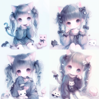 淡蓝色，可爱小女孩，扮乖，喵，甜品，卡哇伊，大眼睛，嘟嘟嘴