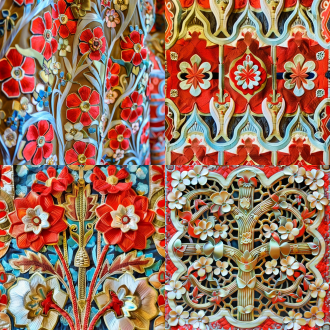 刺绣图案，刺绣背景是浅亚麻色布