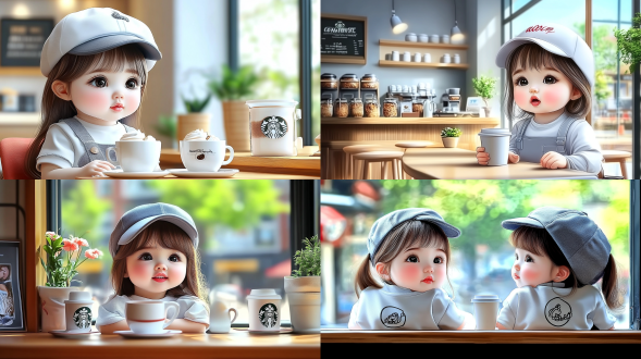 星巴克内景，现代简约风格，柔和光线，室内环境，标准镜头，自然光，静态，专注，咖啡香气，舒适。