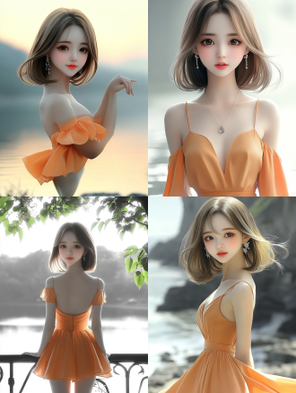 柔和光线，水边，淡雅色调，长焦镜头，逆光，静谧，优雅，清新。 黑白 全身 极限特写 舞厅