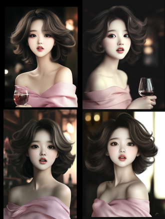 喝酒的人，室内酒吧，昏暗灯光，高脚杯，微醺表情，半身特写，暖色调，柔光，放松姿态，细节清晰，酒香四溢。