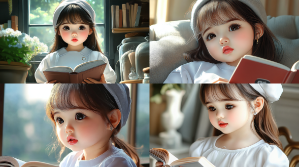 女孩在庄园看书，宁静庄园，柔和光线，自然景观，长焦镜头，正面光，慢快门，平静，温暖色调，治愈感。