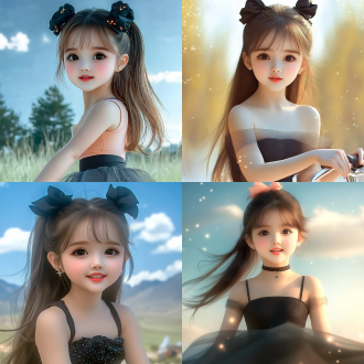 女孩骑自行车远景，广阔草原，蓝天白云，自行车手微笑，运动装，远摄镜头，自然光，动感模糊，绿色与蓝色，自由愉悦。 全身