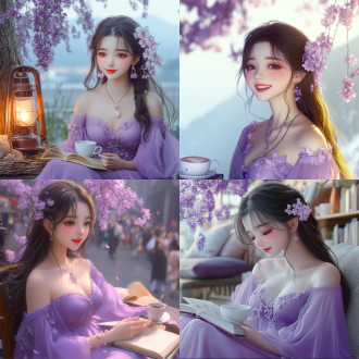 美女咖啡厅谈论，室内环境，温馨氛围，柔和光线，中景镜头，自然光，微笑，专注，咖啡杯，书籍，轻松愉悦。