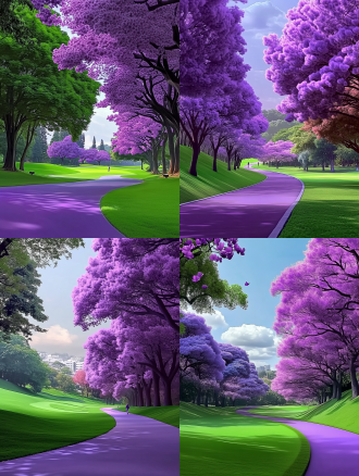 long violet and green trees, still from pixar movie, incredible quality, flowers and trees, red and purple coloring, by edwin dickinson, black white purple, golf course, still from a 2015 pixar movie, beautiful flowing feeling, walking at the park, cgi 8k, by samuel silva, animesque, lawns, pink shadows, 8k