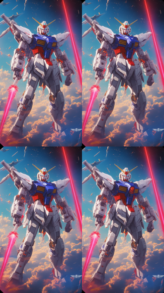 巨大机甲，全身精彩涂装红、白、蓝、色彩，神秘符号装饰，线条优美，胸部有丰田logo,装备电磁炮，武士剑，眼睛释放凌冽红色激光，悬浮激光射线武器，正面全景8k高清，动漫高达风格，真实华丽，太空星辰背景，七彩光环，神秘紧张情感。 远景透视 第一人视角 360度全景 主观视角 星辰样貌点缀 全景 远景透视