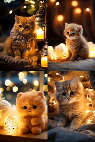 小猫可爱，毛绒风格，圆润脸庞，大眼睛，微笑表情，室内温馨环境，柔和光线，近景镜头，自然色彩，温暖氛围。