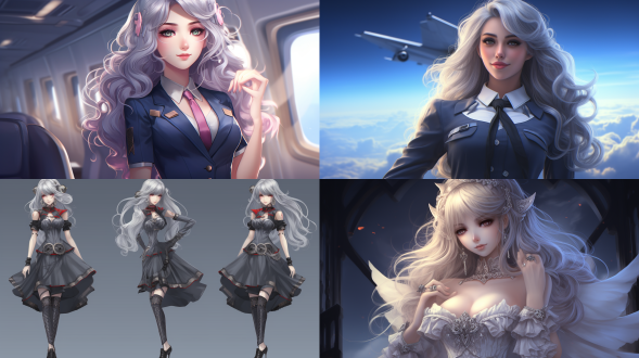 空姐妖精，8k分辨率，全景，全身镜头，精致五官，完美脸庞，发光皮肤，浓眉大眼，异色瞳，长睫毛，2d脸红，调皮表情，诱人笑容，过肩长发，灰发，齐刘海，卷发，蓬松大体积头发，婚纱，高跟鞋，大腿系带，动态角度，城市背景，电影级光照，雪女元素，高细节，超高分辨率，大师作品，最好画质，高质感。