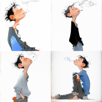 年轻帅气男人抽烟，简约风格，白色背景，半身照，自然光，特写镜头，深邃眼神，烟雾缭绕，忧郁气质，黑白滤镜。