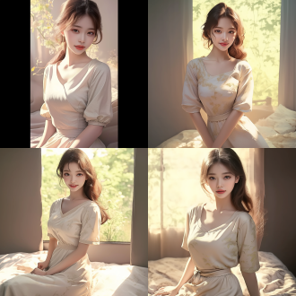 漂亮女人，半身像，柔和光线，自然风景，长裙，微笑，85mm镜头，浅景深，温暖色调，优雅，自信。