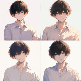 男，二十几岁青年，黑短发，白衬衫，动漫风格，清冷成熟，正面半身像，冷色调，中长焦镜头，侧逆光，平静。