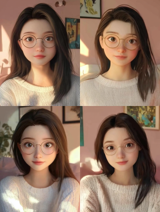 可爱女孩、25岁、穿着白色毛衣、在粉红色的卧室、在晴天、3d艺术、粘土材料、皮克斯风格