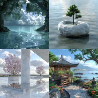 no humans, sky, outdoors, scenery, day, cloud, water, blue, cylinder, c4d, 3d rendering, tree, blue sky, cloudy sky, rock, ocean, (cylinder in the middle:1.5) <lora:dreamvscene:0.8>