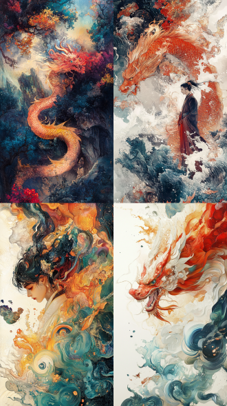 盘古在神话传说混沌世界，詹姆斯·吉恩式，虹彩灯光，柔和光近距离，细腻笔触，神秘表情，梦幻。 山海经