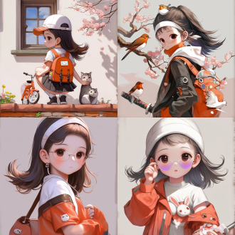 母亲驾驶电动车，后座孩子戴头盔，规范驾驶，快乐表情，简洁线条，城市街道，自然光，标准镜头，动态模糊，亲子互动，温馨氛围，干净背景，手绘涂鸦，漫画，极简主义，高对比度，暖色调，侧光，快速快门，跳跃，紧张。