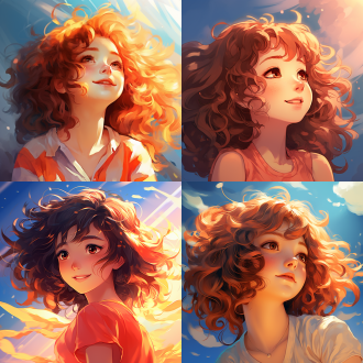 动漫女孩肖像，清纯长相，纯欲，卷发，美好梦想，漫画页，纯真，忧郁孤独，童年回忆，ghailan风格，美丽随机图像，正面特写，鲜艳色彩，柔和光线，微笑，自然背景，手绘风格，动态捕捉，情感表达，高清，卷发，纯欲，美好梦想，漫画页，纯真，忧郁孤独，童年回忆，ghailan风格，美丽随机图像，正面特写，鲜艳色彩，柔和光线，微笑，自然背景，手绘风格，动态捕捉，情感表达。